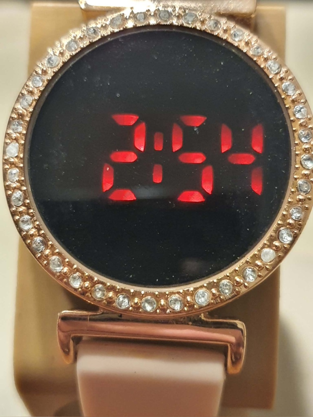 🦋10/$20🦋 Accutime Goldtone/Pink Rhinestone Silicone Touch Led Women's Watch